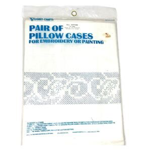 Vogart Crafts Vintage 1970's Pillowcase Pair Stamped Embroidery Painting NIP